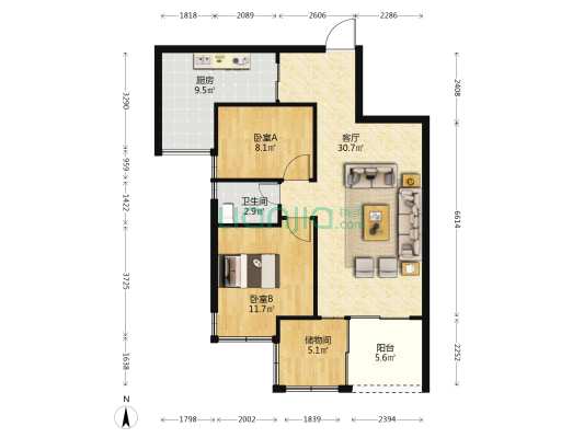 蓝湾星宸二期 2室1厅1卫 82平方