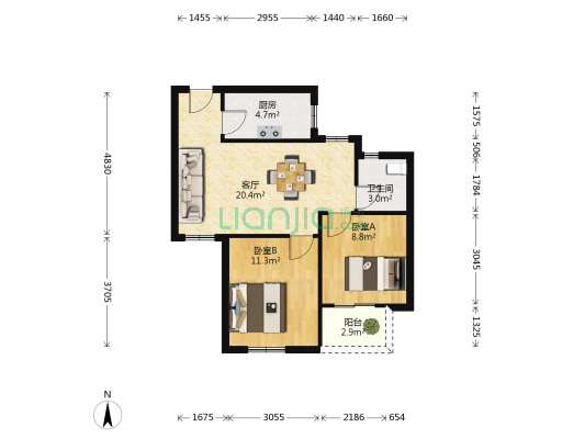颐和家园 2室1厅1卫 73平方
