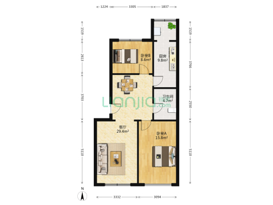 外宾公寓 2室1厅1卫 92平方