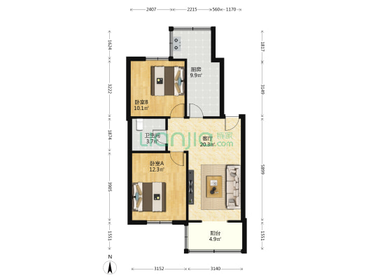 西山大学生公寓 2室1厅1卫 74平方
