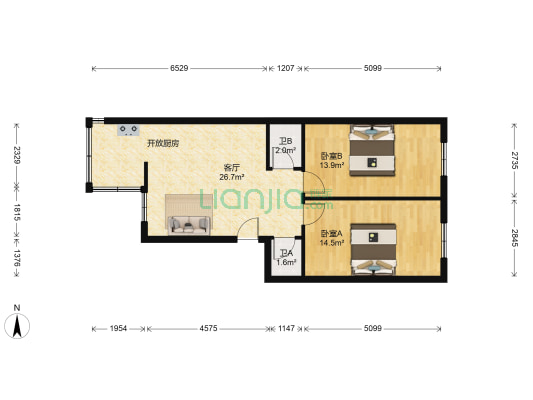 进化街 2室1厅2卫 72平方