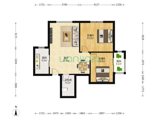 中基碧域尚城 2室1厅1卫 95平方