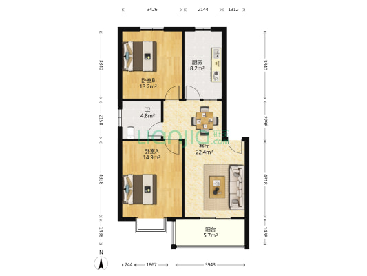 凉亭小区 2室1厅1卫 82平方