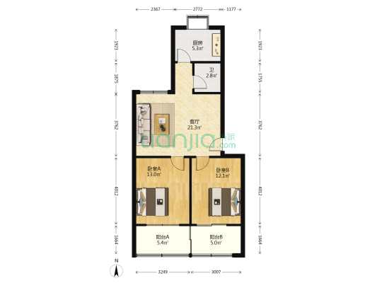 天剑社区 2室1厅1卫 75平方