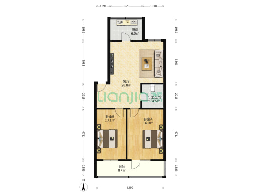 中国银行家属院 2室1厅1卫 94平方
