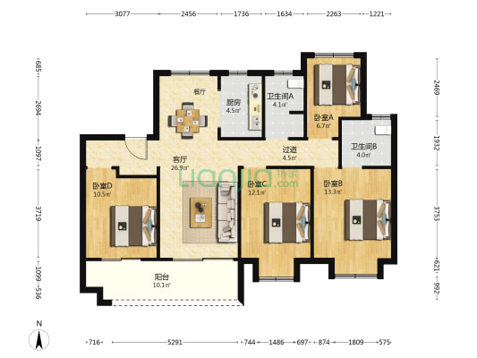 上麟府 4室1厅2卫 121平方
