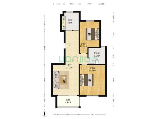 武夷水岸家园 2室1厅1卫 92平方