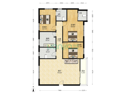 继贤楼 3室1厅3卫 131平方