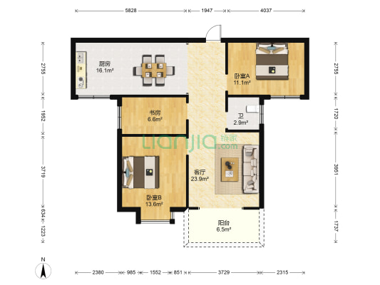 水木清華 3室1厅1卫 106平方