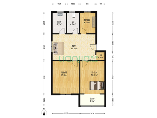 锦隆三村北区 2室1厅1卫 92平方