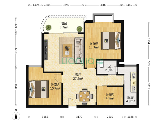 逸静丰豪 3室1厅1卫 81平方