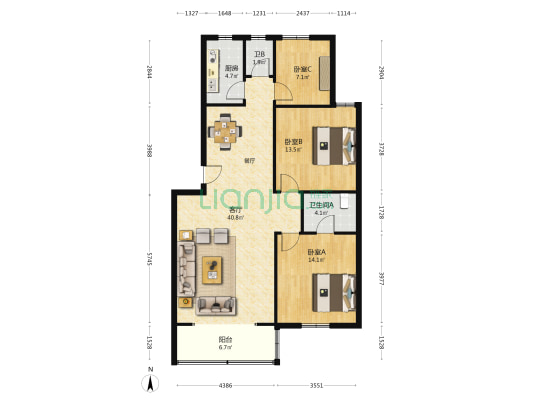 卓峰家园 3室1厅2卫 113平方