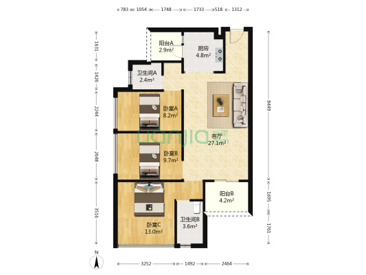 蓝爵花园 3室1厅2卫 89平方