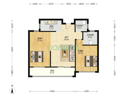 文欣苑 2室1厅2卫 103平方