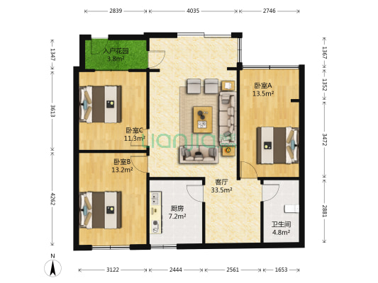 晨光小区 3室1厅1卫 96平方