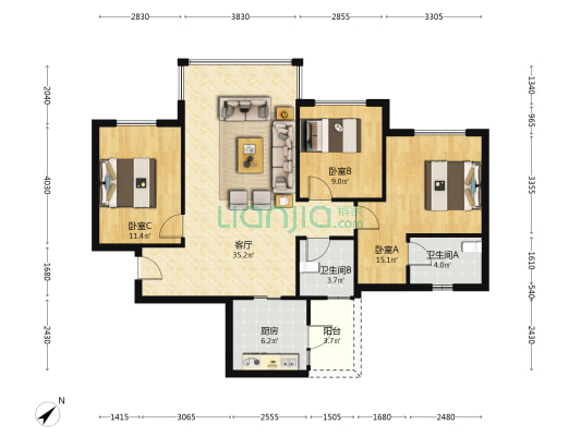 龙湖学樘府 3室1厅2卫 114平方