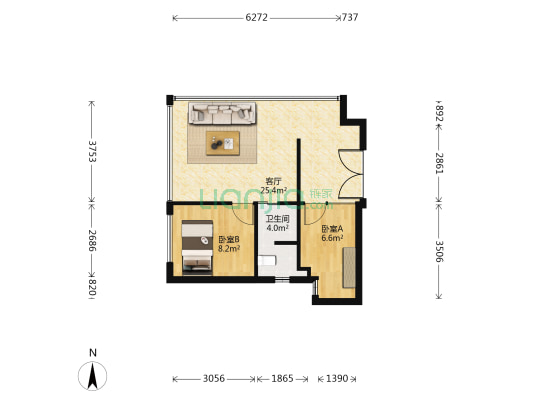 世纪汇都会轩 2室1厅1卫 59平方