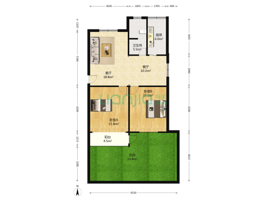 银苑社区 2室2厅1卫 92平方