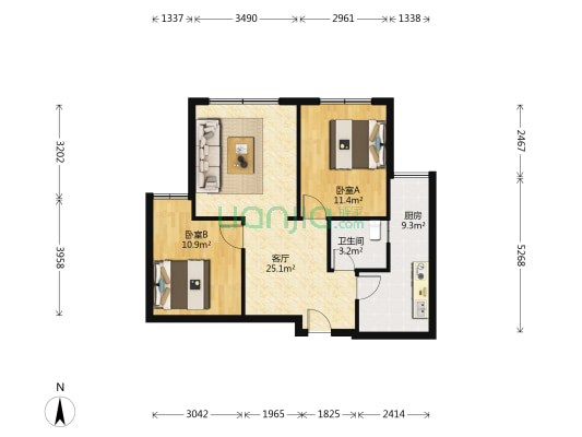知汇华庭 2室1厅1卫 75平方