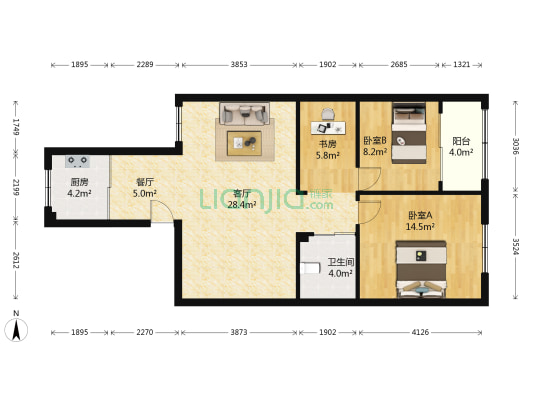 环都大厦 3室2厅1卫 100平方