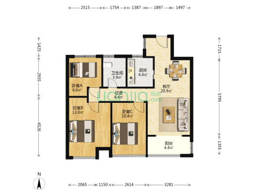 上亿中央郡 3室1厅1卫 89平方