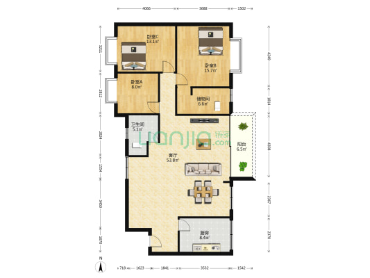 昊康广场花园 3室1厅1卫 150平方