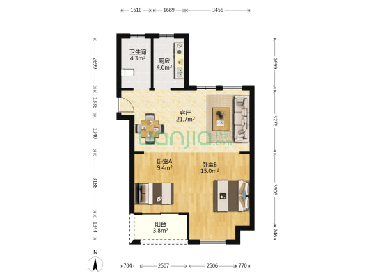 柏润花园 2室1厅1卫 75平方