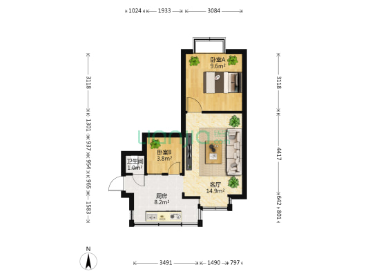 卢家营新村建工车队宿舍 2室1厅1卫 44平方