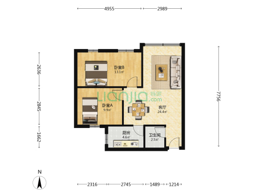 新滘镇政府宿舍 2室1厅1卫 65平方