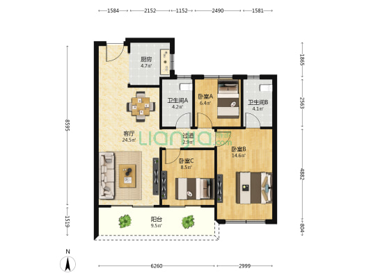 秀宸华府 3室1厅2卫 102平方