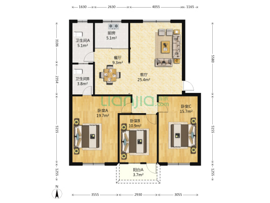 四季新城 3室2厅2卫 118平方