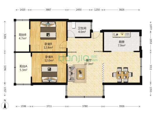 物资局 2室1厅1卫 102平方