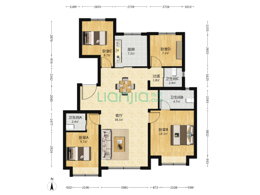 碧桂园·和世界 4室1厅3卫 137平方