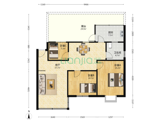 瑞盛园 3室1厅1卫 86平方