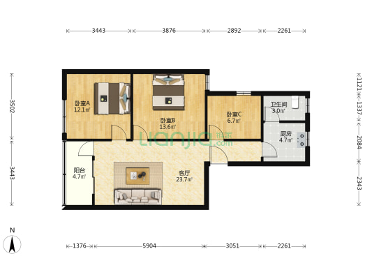 笔架大道十二号 3室1厅1卫 79平方