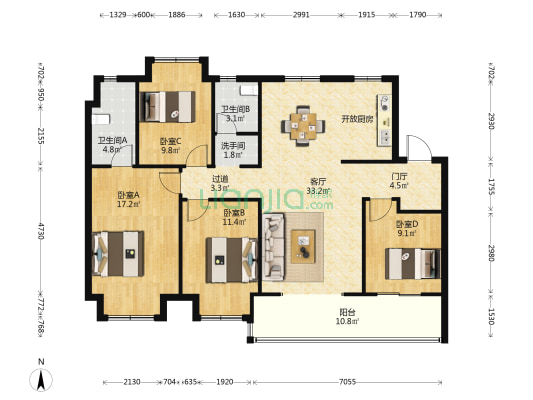 万科观湖礼著二期 4室1厅3卫 138平方