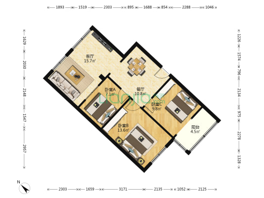遥感信息测绘院宿舍 3室2厅0卫 86平方