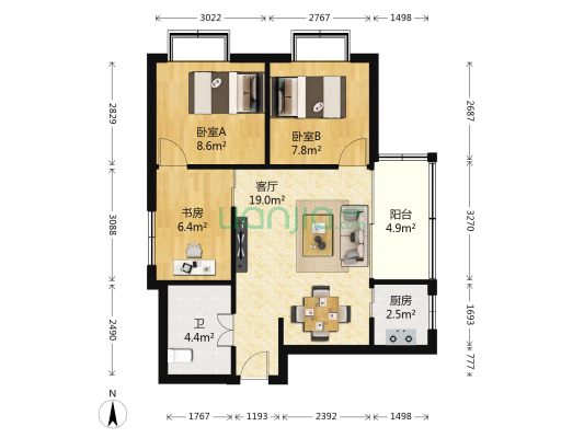 燕东大厦 3室1厅1卫 73平方