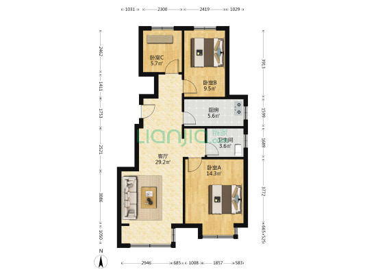 红堡天熙 3室1厅1卫 99平方