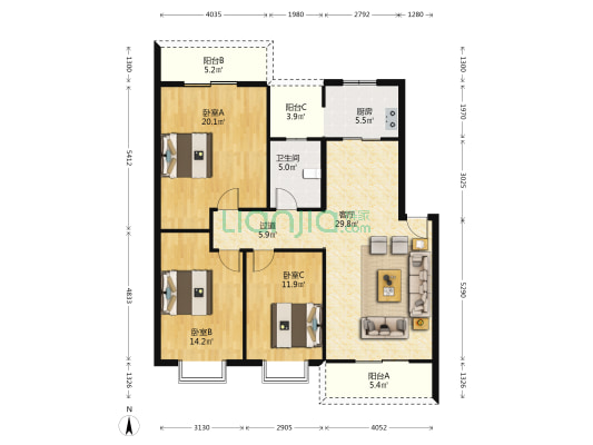 蒲阳路636号 3室1厅1卫 117平方