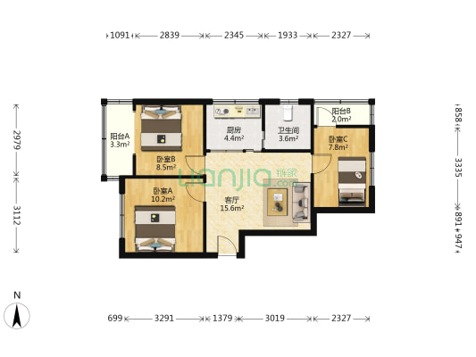 凤浦小区 3室1厅1卫 67平方