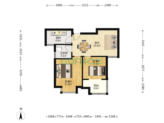 仁锦苑 2室1厅1卫 65平方