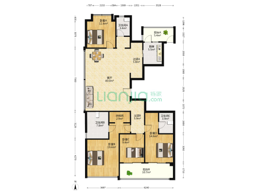 博海华庭 4室1厅3卫 174平方