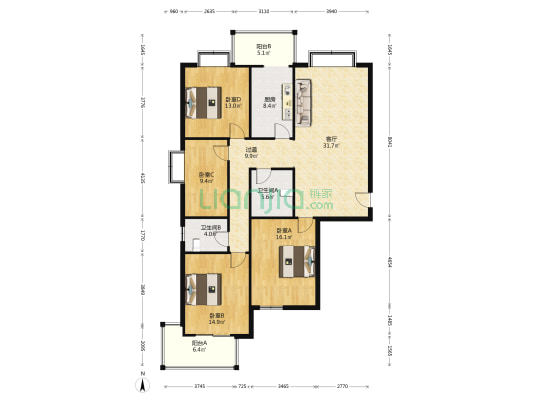 太原第一毛纺织厂小区 4室1厅2卫 162平方