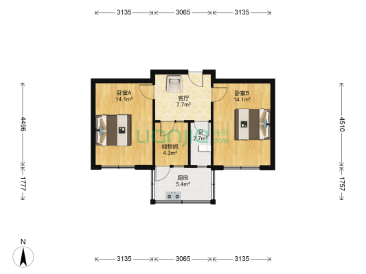 市政府西院 2室1厅1卫 58平方