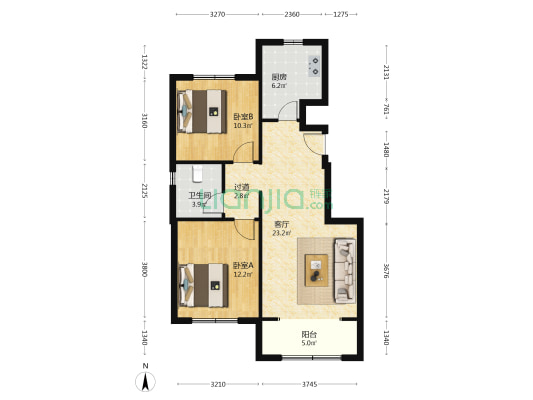 碧桂园拾光海 2室1厅1卫 87平方