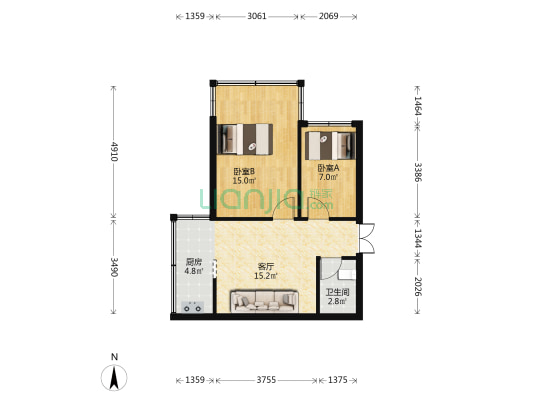 凤凰路105号 2室1厅1卫 52平方