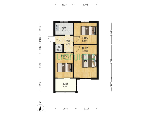 省地震局宿舍（水西关南街） 3室0厅1卫 49平方