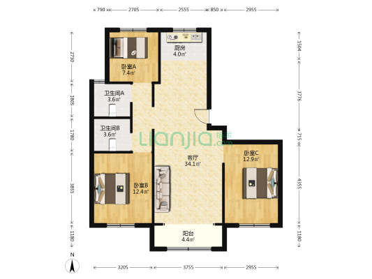 万润首府 3室1厅2卫 118平方