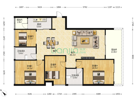 家和城市东岸 4室1厅2卫 141平方